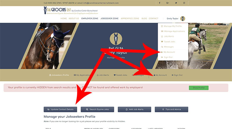 The Grooms List How-To Guide for Jobseekers - Add or Edit Contact Details