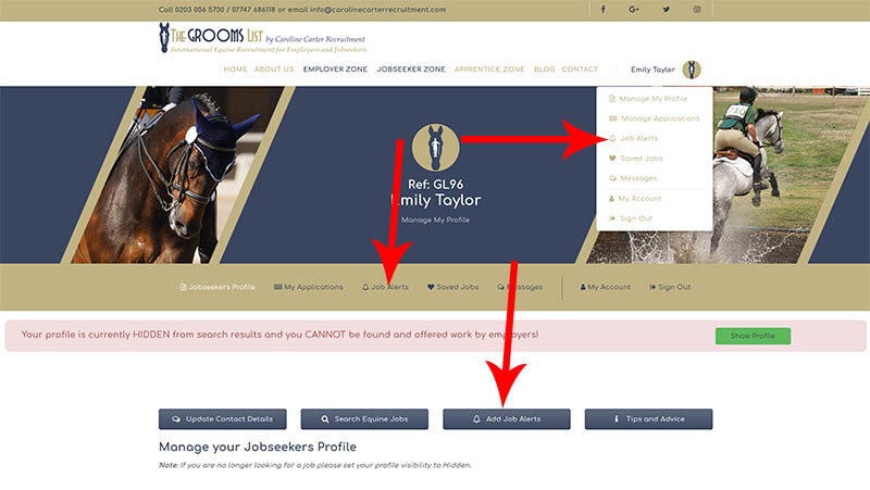 The Grooms List How-To Guide for Jobseekers - Add or Edit Job Alerts