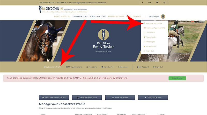 The Grooms List How-To Guide for Jobseekers - Add or Edit your Jobseekers Profile