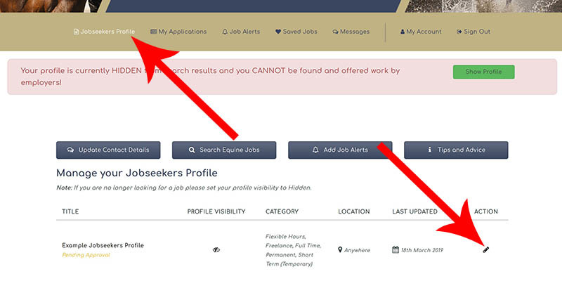 The Grooms List How-To Guide for Jobseekers - Edit your Jobseekers Profile