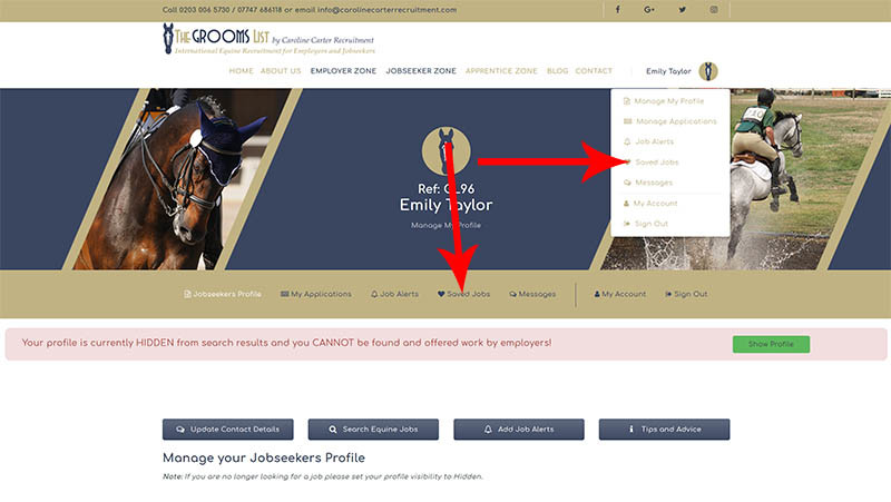 The Grooms List How-To Guide for Jobseekers - Find your saved jobs later on