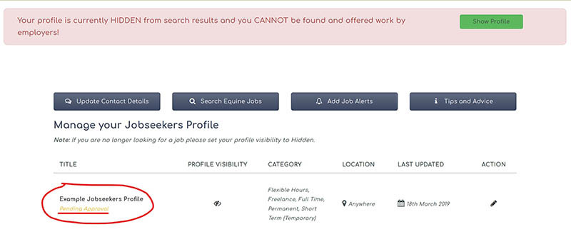 The Grooms List How-To Guide for Jobseekers - check if your Jobseekers Profile is pending approval