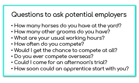 The Ultimate Equestrian Apprentice Startup Kit - Example Questions to ask Potential Employers